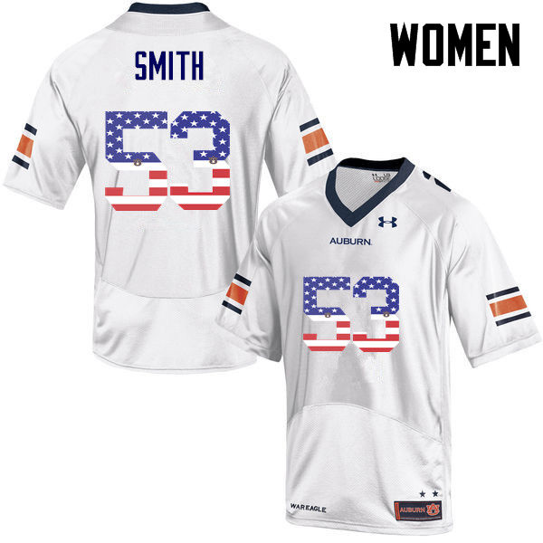 Women #53 Clarke Smith Auburn Tigers USA Flag Fashion College Football Jerseys-White - Click Image to Close